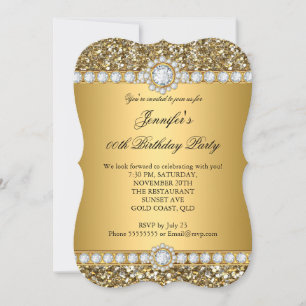 Invitación Elegante Mirada de Brillo Dorado con Borde de Diam