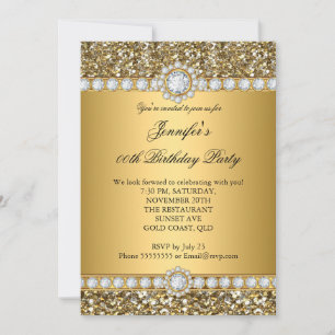 Invitación Elegante Mirada de Brillo Dorado con Borde de Diam