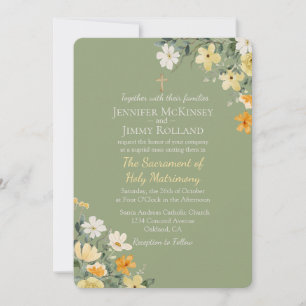 Invitación Elegante Misa Nupcial Católica con Vegetación en A