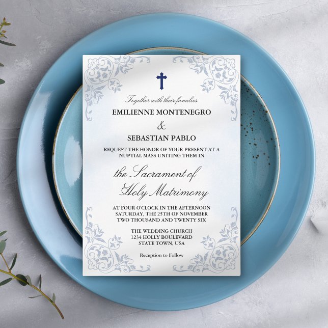 Invitación Elegante Misa Nupcial Católica Floral en Acuarela (Subido por el creador)