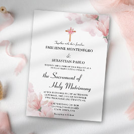 Invitación Elegante Misa Nupcial Católica Floral Rosa Suave d