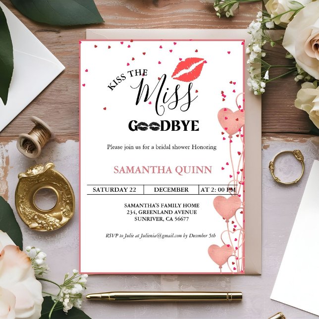 Invitación Elegante Miss Adiós Red Lips Bridal Shower (Subido por el creador)