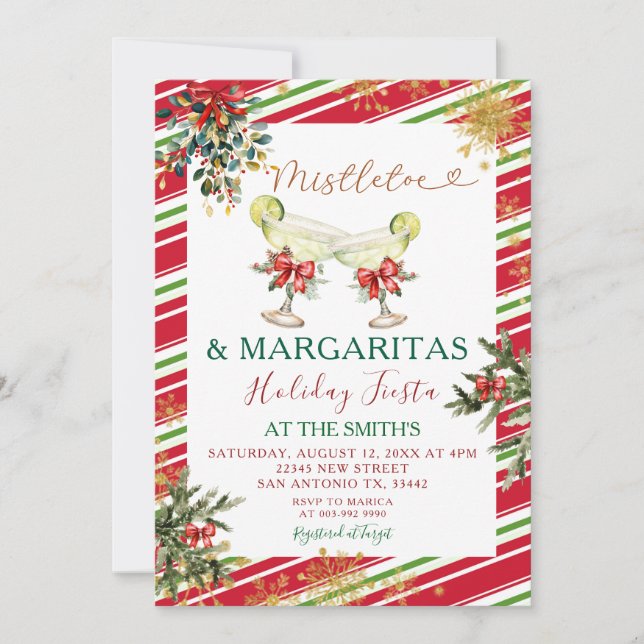 Invitación Elegante Mistletoe Margaritas Fiesta Fiesta (Anverso)