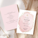 Invitación Elegante Mitzvah de murciélago, acuarela rosada, d<br><div class="desc">Este diseño moderno presenta el texto personalizado sobre un salpicón de acuarela delineado en un marco geométrico. Utilice el formulario de plantilla para agregar el texto. Los menús de edición avanzados, a los que se accede eligiendo editar con la "Herramienta de diseño", le permitirán cambiar las fuentes y el diseño....</div>