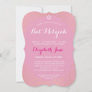 Invitación ELEGANTE MITZVAH mini-confeti de oro rústico rosa