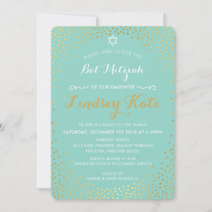 Invitación ELEGANTE MITZVAH mini menta de confeti de oro rúst