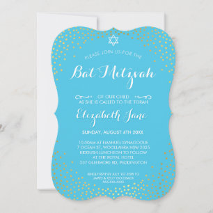 Invitación ELEGANTE MITZVAH mini rústico confetti aqua