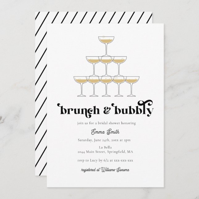 Invitación Elegante Mod Champagne Retro Bridal Shower Invitat (Anverso / Reverso)