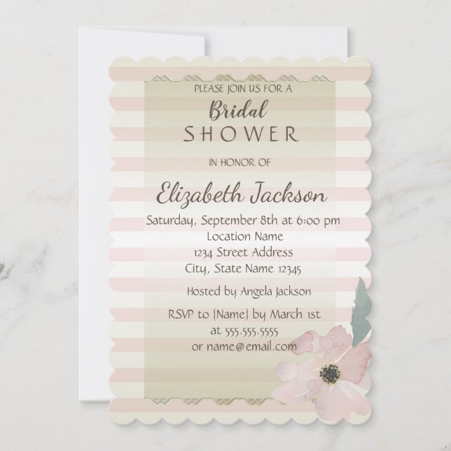 Invitación Elegante Moda a rayas Floral Bridal Ducha (Anverso)