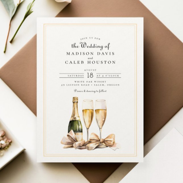 Invitación Elegante Moda acuarela Champagne Bow Boda (Subido por el creador)
