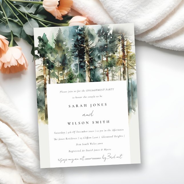 Invitación Elegante Moda acuarela Woodland Forest Engagement (Subido por el creador)