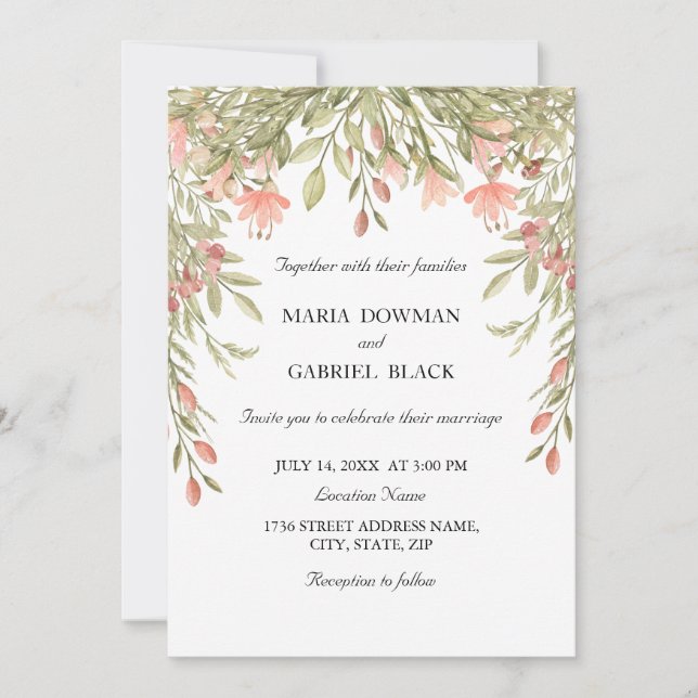 Invitación Elegante moda acuática Boda de vegetación floral (Anverso)