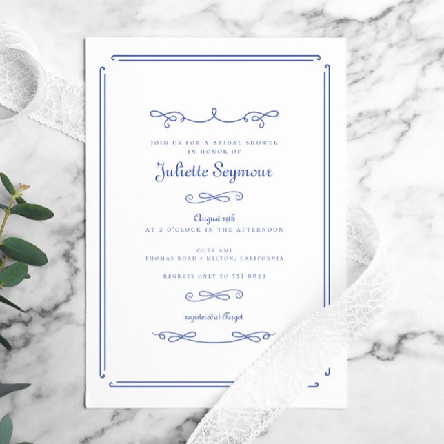 Invitación Elegante Moda Azul francés Vintage Bridal Shower (Subido por el creador)
