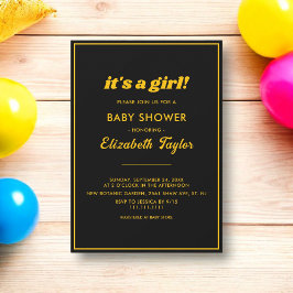 Invitación Elegante Moda Baby Shower De Lujo Negro Y Oro