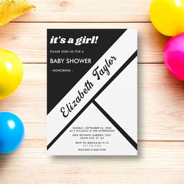 Invitación Elegante Moda Baby Shower Moderno Blanco Y Negro (Subido por el creador)