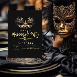Invitación Elegante Moda Black Gold Masquerade fiesta de cump