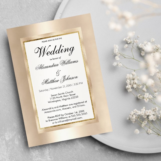 Invitación Elegante moda blanco champagne glamour Boda (Elegant chic white champagne gold glamour Wedding )