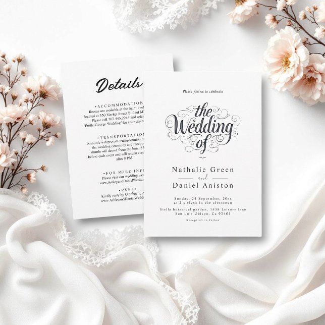 Invitación Elegante Moda Boda De Caligrafía Blanca Y Negra (Subido por el creador)