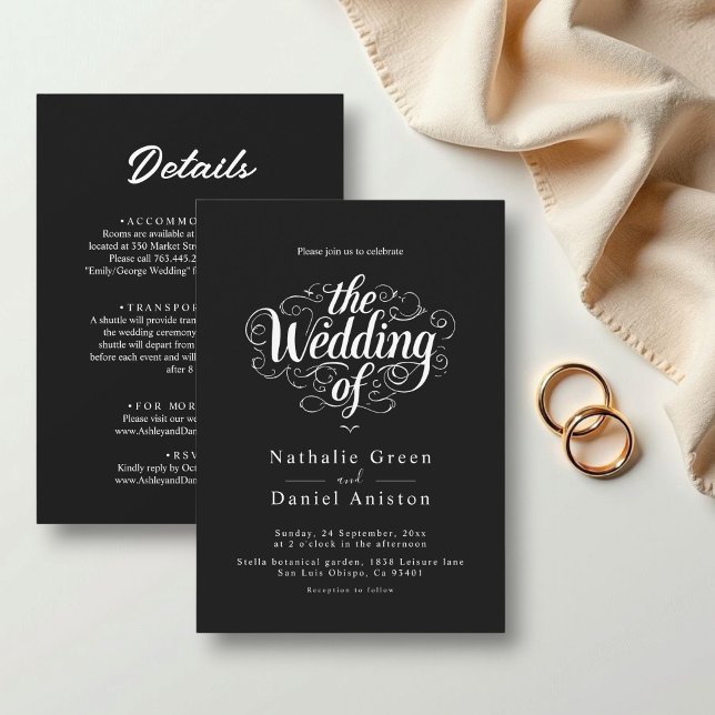 Invitación Elegante Moda Boda De Caligrafía Blanca Y Negra (Subido por el creador)