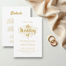 Invitación Elegante Moda Boda De Caligrafía Blanca Y Oro