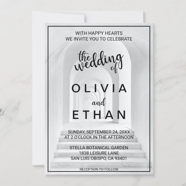 Invitación Elegante Moda Boda de fotografía de borde blanco y (Anverso)