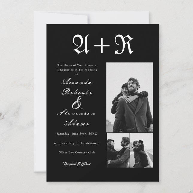 Invitación Elegante Moda Boda de fotografías en blanco y negr (Anverso)