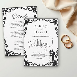 Invitación Elegante Moda Boda De Marco De Pareja Blanco Y Neg