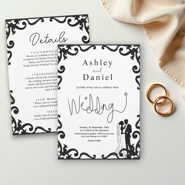 Invitación Elegante Moda Boda De Marco De Pareja Blanco Y Neg (Subido por el creador)