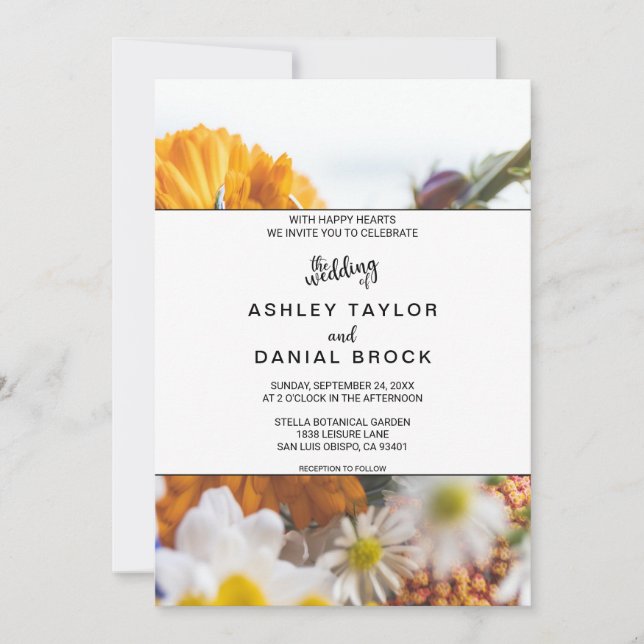 Invitación Elegante moda Boda floral de girasol botánico en (Anverso)
