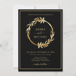 Invitación Elegante Moda Boda negro oliage de oro