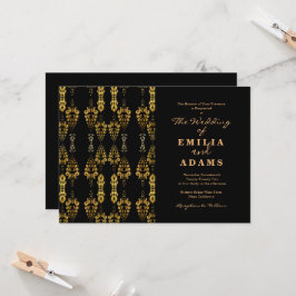 Invitación Elegante Moda Boda Ornamental Negro y Oro