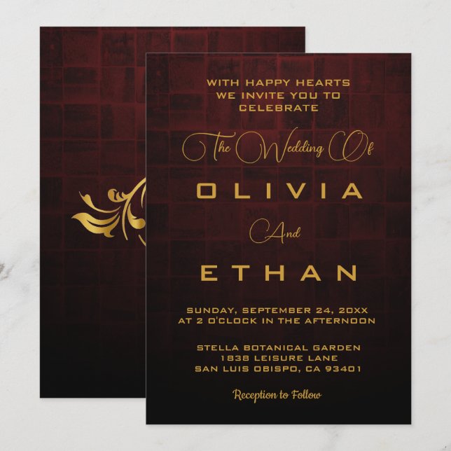 Invitación Elegante Moda Boda Rústico Retro Clásico Oro (Anverso / Reverso)