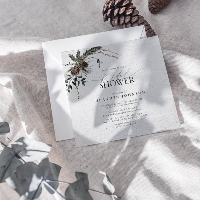 Invitación Elegante Moda Boho de invierno acuarela ducha de n (Join us in a winter wonderland of botanical bliss to shower the bride-to-be.)