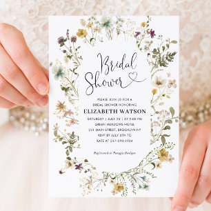 Invitación Elegante Moda Boho Flor de flores silvestres ducha