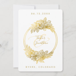 Invitación Elegante Moda Boho  Flores de oro blanco Boda de M