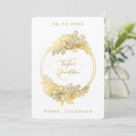 Invitación Elegante Moda Boho Flores de oro blanco Boda de M