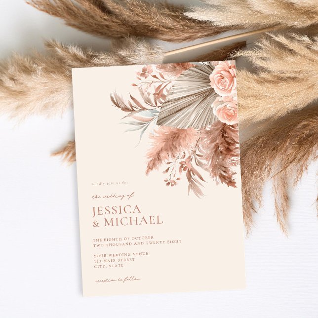 Invitación Elegante Moda Boho Pampas Boda Floral (Subido por el creador)