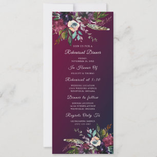 Invitación Elegante Moda Borgoña Ensayo Floral Cena