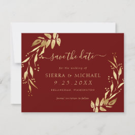 Invitación Elegante Moda Borgoña Foliage dorado salva la fech