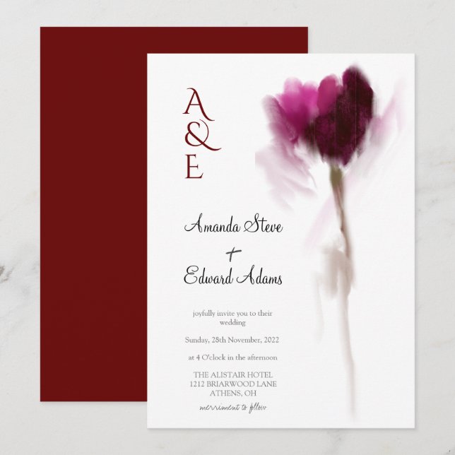 Invitación Elegante Moda Borgoña Tulip Floral Boda (Anverso / Reverso)