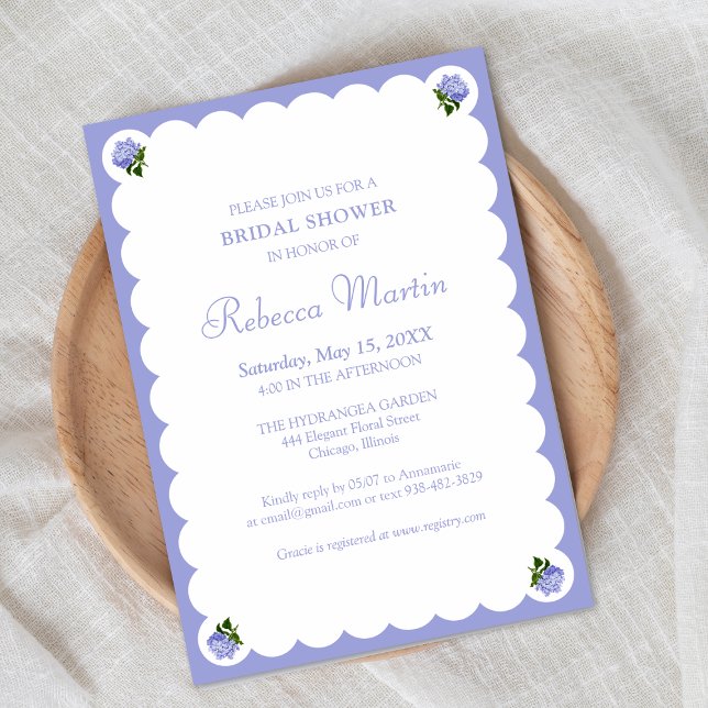 Invitación Elegante Moda Bridal Shower Lavender Blue Hydrange (Subido por el creador)