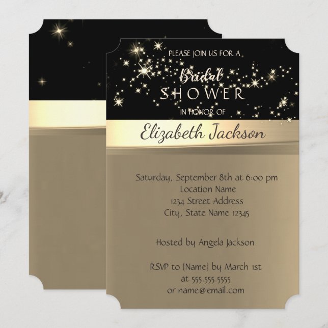 Invitación Elegante Moda brillante ducha de novia (Anverso / Reverso)
