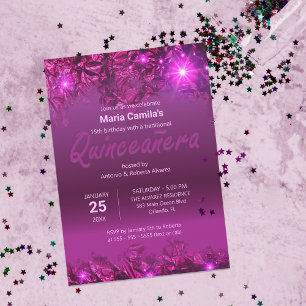 Invitación Elegante Moda brillante Púrpura Moderna Quinceañer