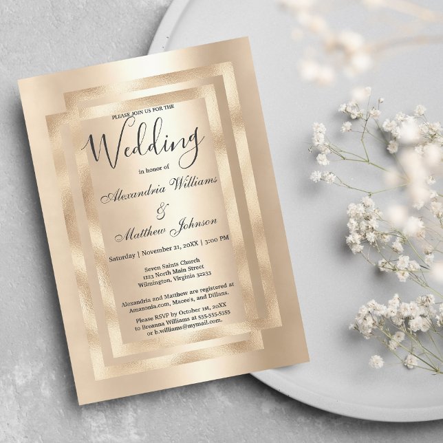 Invitación Elegante Moda Champagne Boda de glamour de oro (Elegant Chic Champagne Gold Glamour Wedding Invitation )