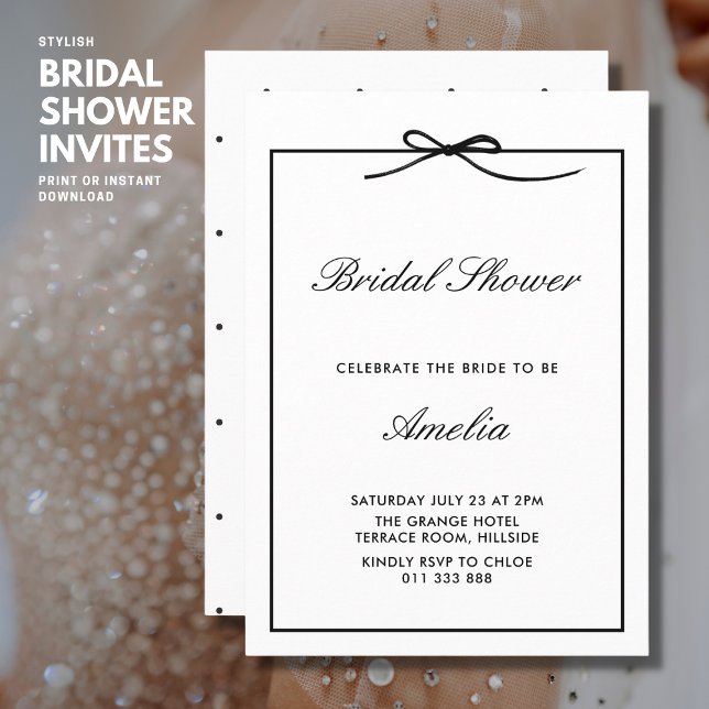 Invitación Elegante Moda Clásica Bow Negro Bridal Shower (Subido por el creador)