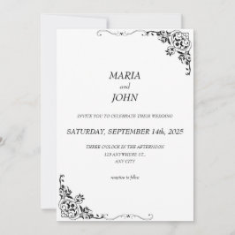 Invitación Elegante Moda Clásica Moderna Blanco y Negro