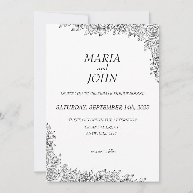 Invitación Elegante Moda Clásica Moderna Blanco y Negro (Anverso)