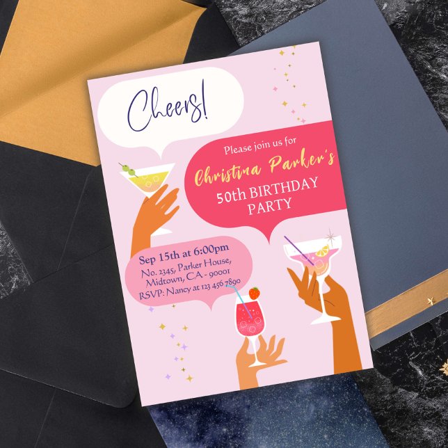 Invitación Elegante Moda Cocktail bebida con tema 50 cumpleañ (Subido por el creador)