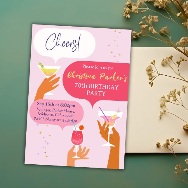 Invitación Elegante Moda Cocktail bebida con tema 70 cumpleañ (Subido por el creador)