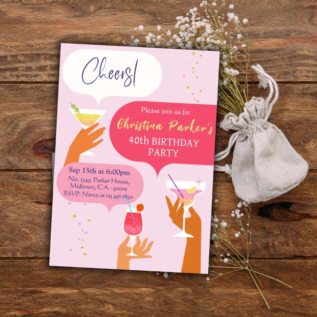 Invitación Elegante Moda Cocktail bebida con tema de 40 cumpl (Subido por el creador)